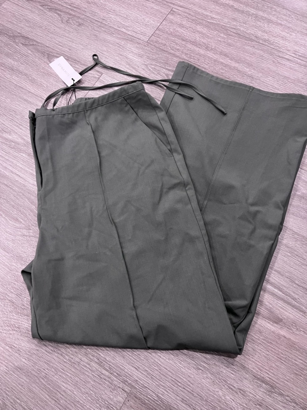 Dynamite Olive Green wide leg drawstring pants trousers LG